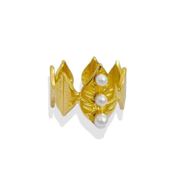 Botanical Leaf Pearl Crown Ring