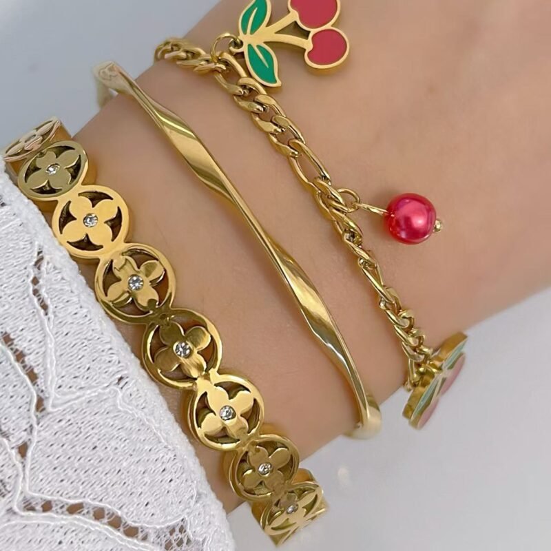 Cherry Bomb Figaro Charm Bracelet