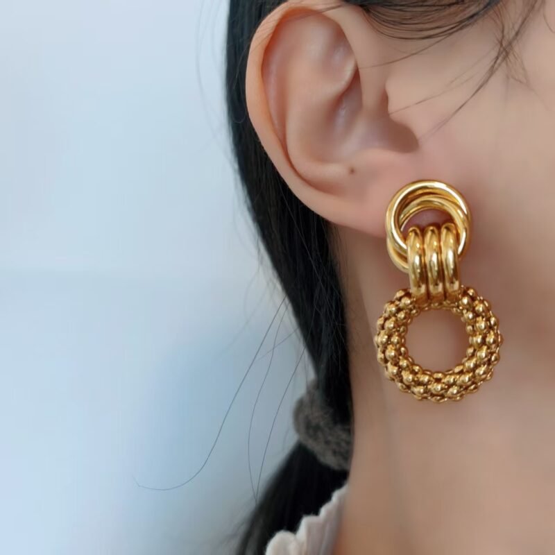 Double Knot Beaded Drop Gold Earrings