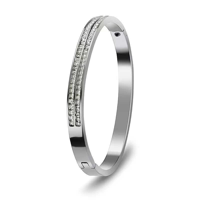 Double Row Square Zircon Titanium Bangle - Image 4