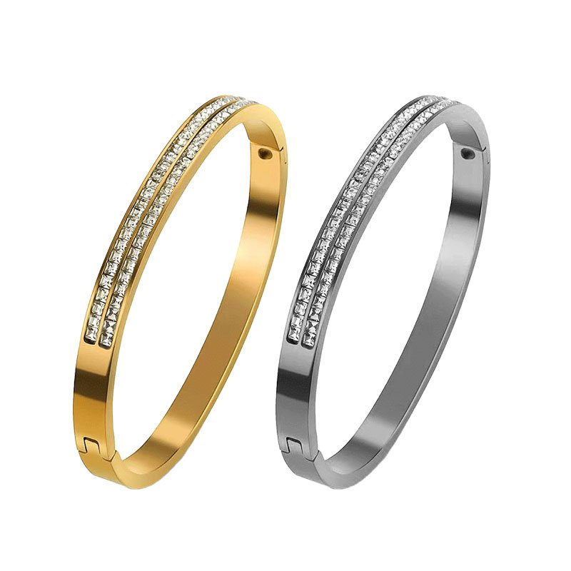 Double Row Square Zircon Titanium Bangle