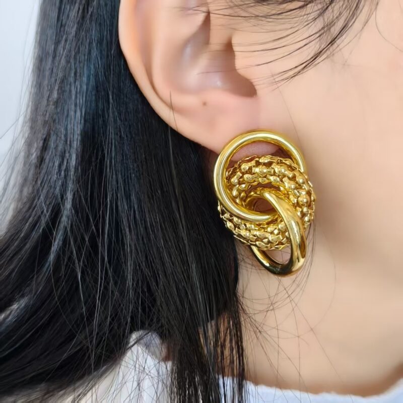 Entwined Beaded Knot Gold Earrings