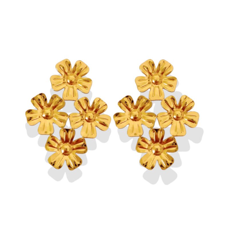 Golden Daisy Cluster Stud Earrings