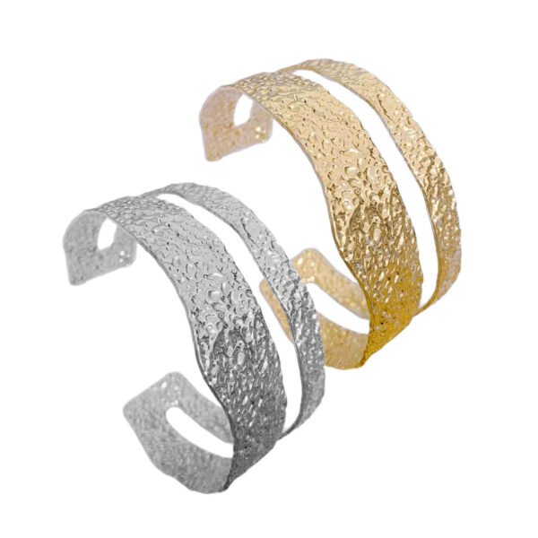 Hammered Texture Double Band Cuff Bracelet