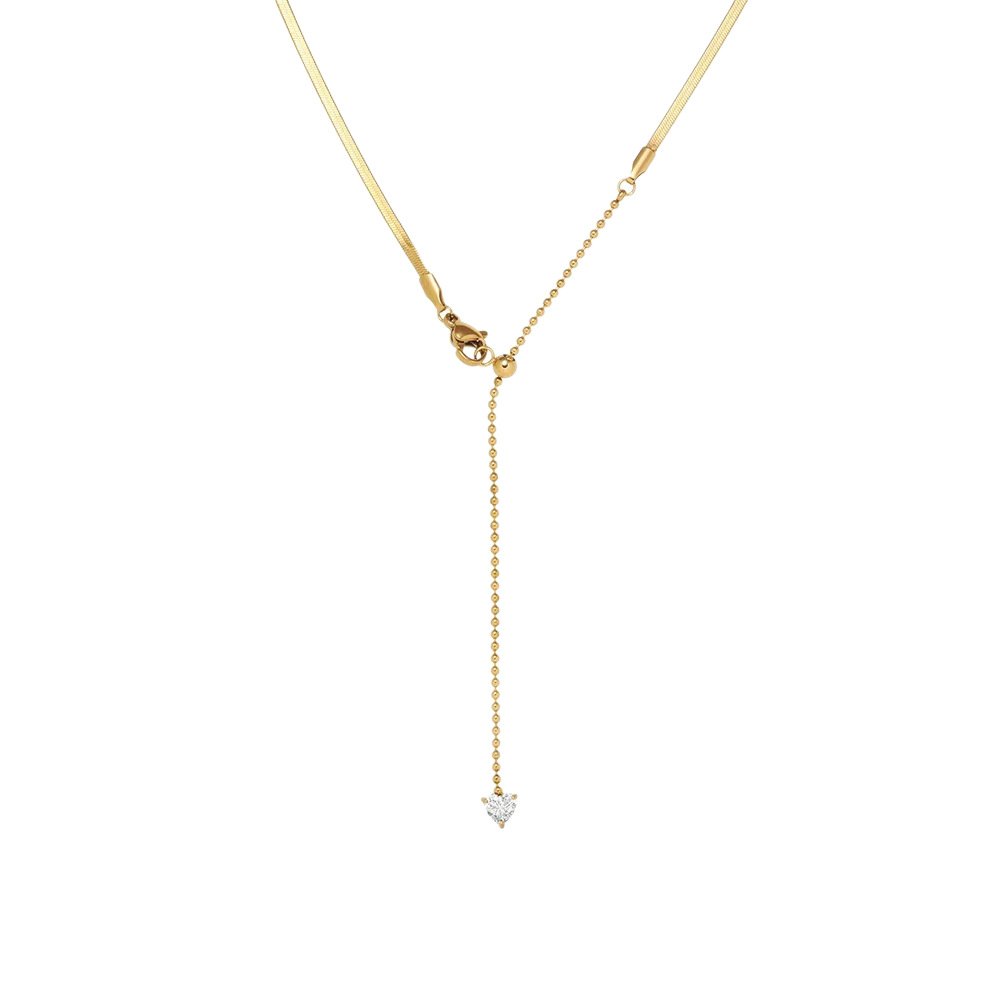 Heart Drop Lariat Snake Chain Necklace