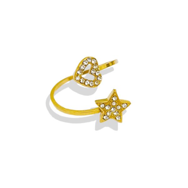 Heart & Star Zircon Open Ring Gold