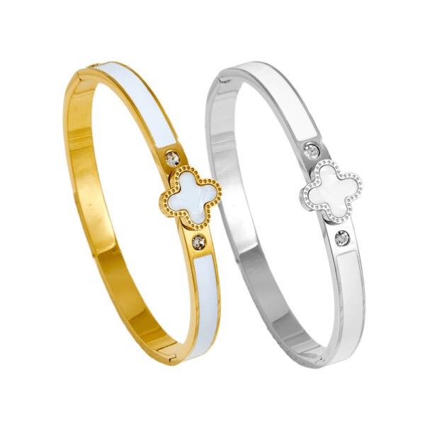 Lucky Clover Pearl Enamel Bangle