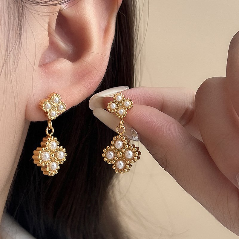 Lucky Pearl Clover Drop Earrings