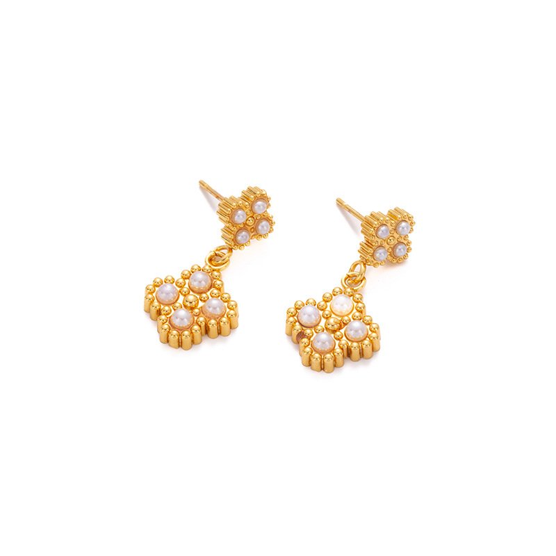 Lucky Pearl Clover Drop Earrings