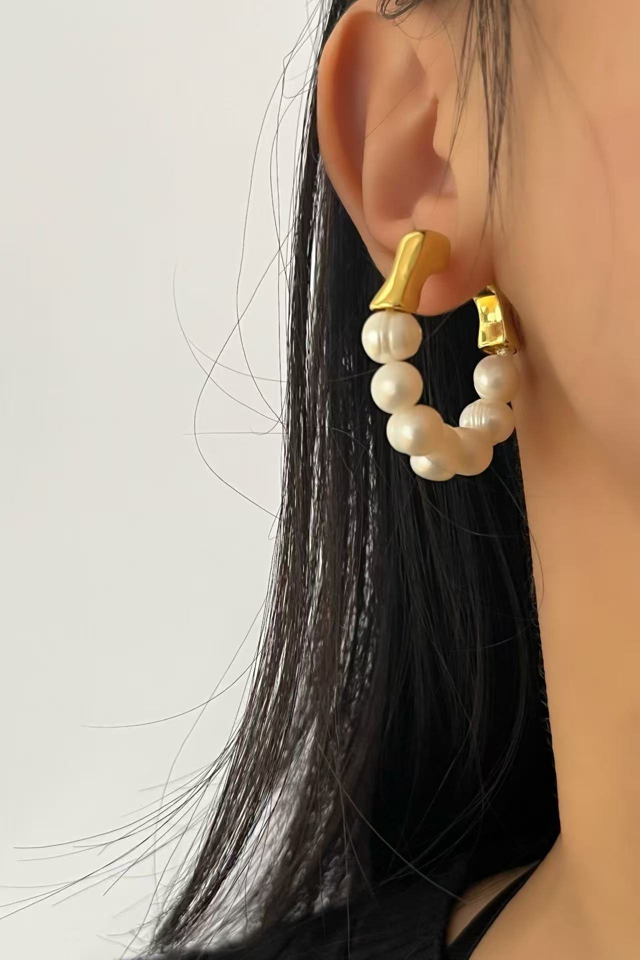 Luminous Pearl Cascade Hoops - Image 2