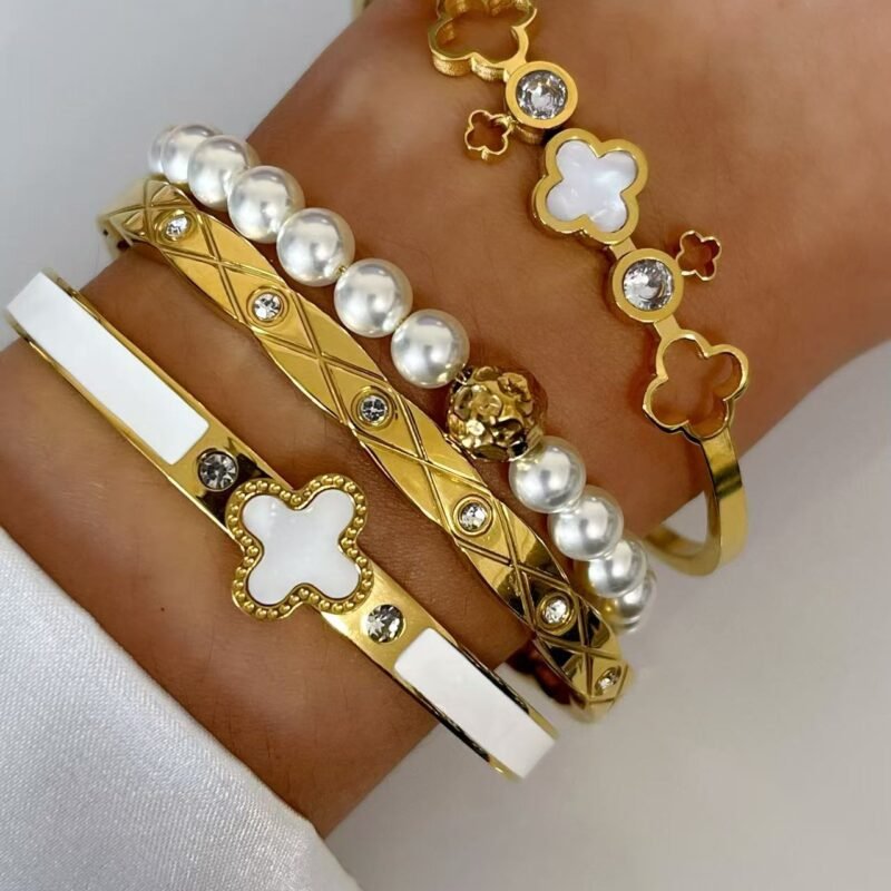 Luminous Pearl Hammered Orb Bracelet