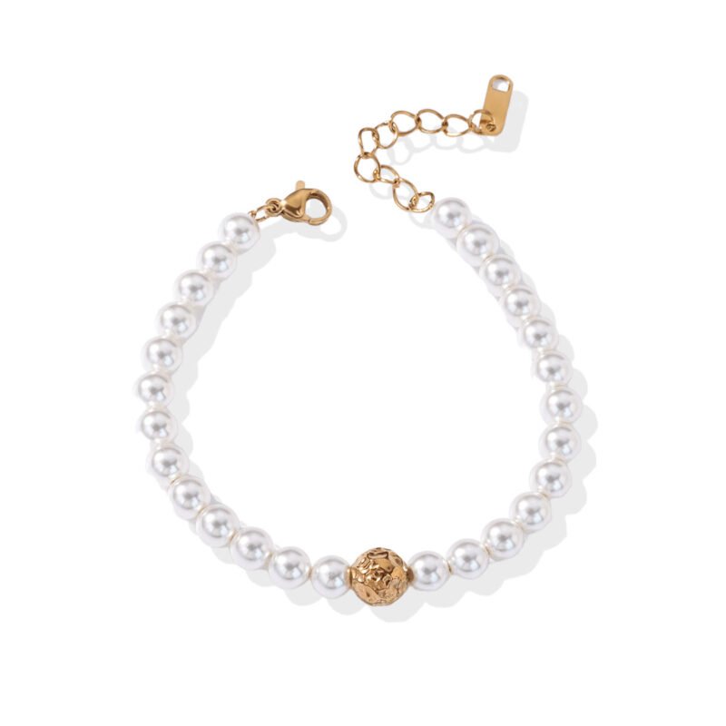 Luminous Pearl Hammered Orb Bracelet