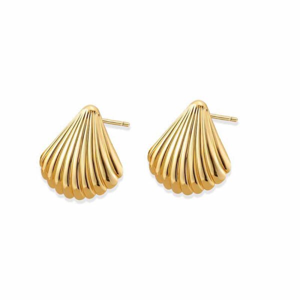 Ridged Seashell Gold Stud Earrings