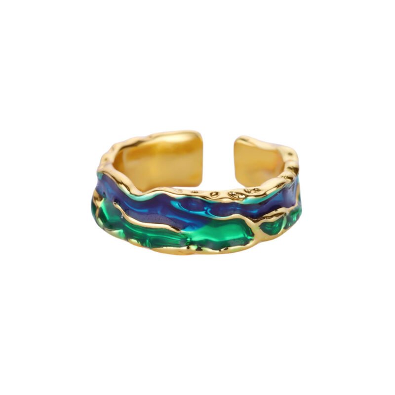 Tidal Mirage Enamel Wave Cuff Ring