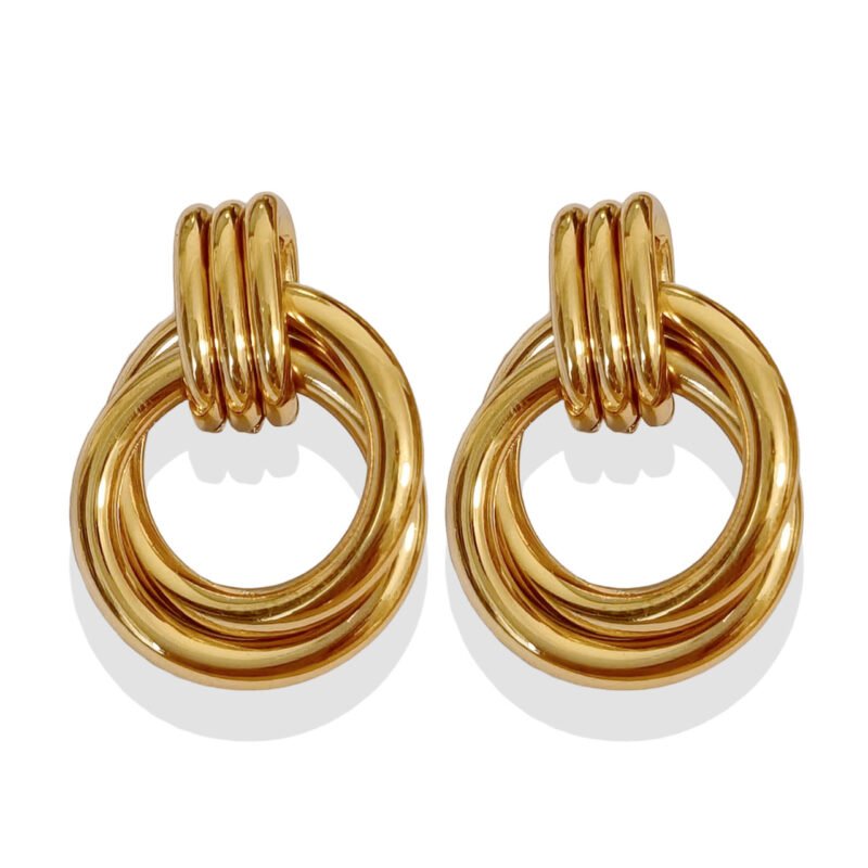 Triple Ring Knot Gold Hoop Earrings