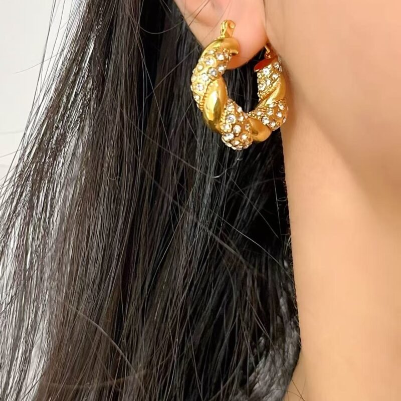 Twisted Zircon Gold Hoop Earrings