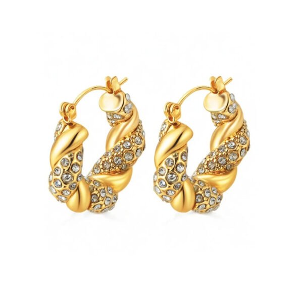 Twisted Zircon Gold Hoop Earrings