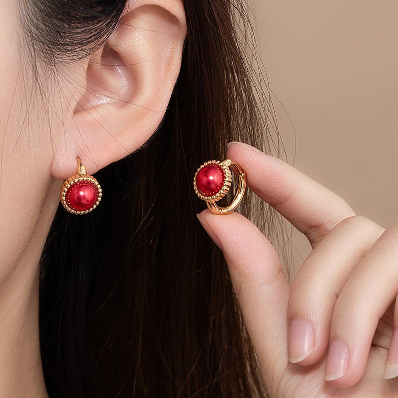 Vintage Pearl Bezel Huggie Hoops