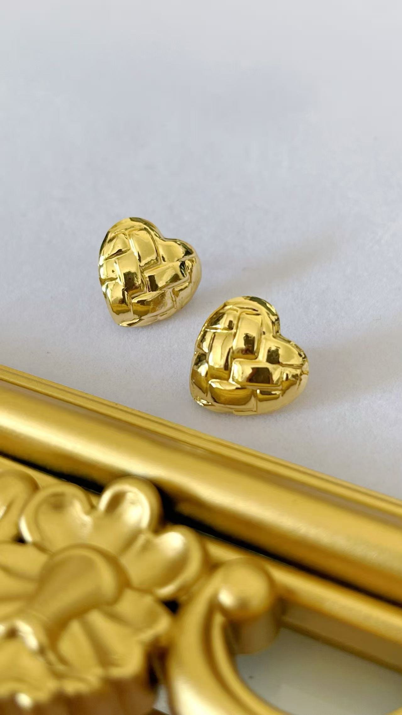 Woven Golden Heart Stud Earrings - Image 3