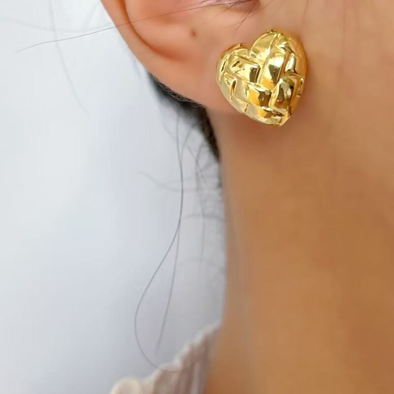 Woven Golden Heart Stud Earrings