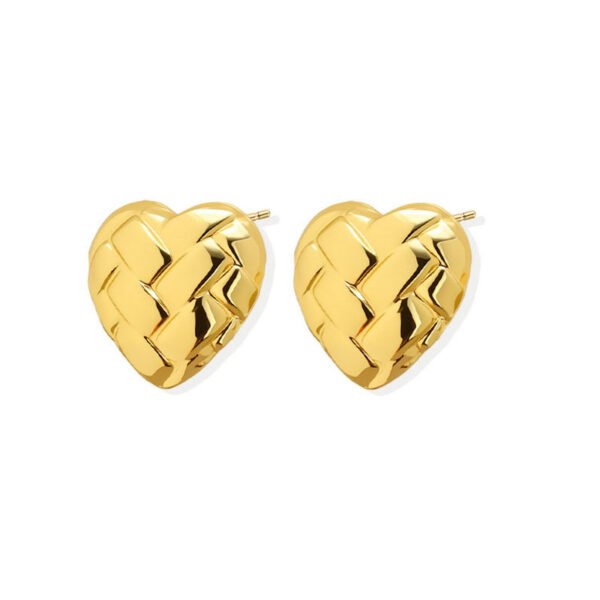 Woven Golden Heart Stud Earrings