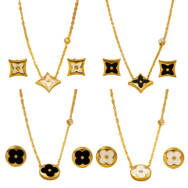 Bezel Clover Necklace & Studs Set