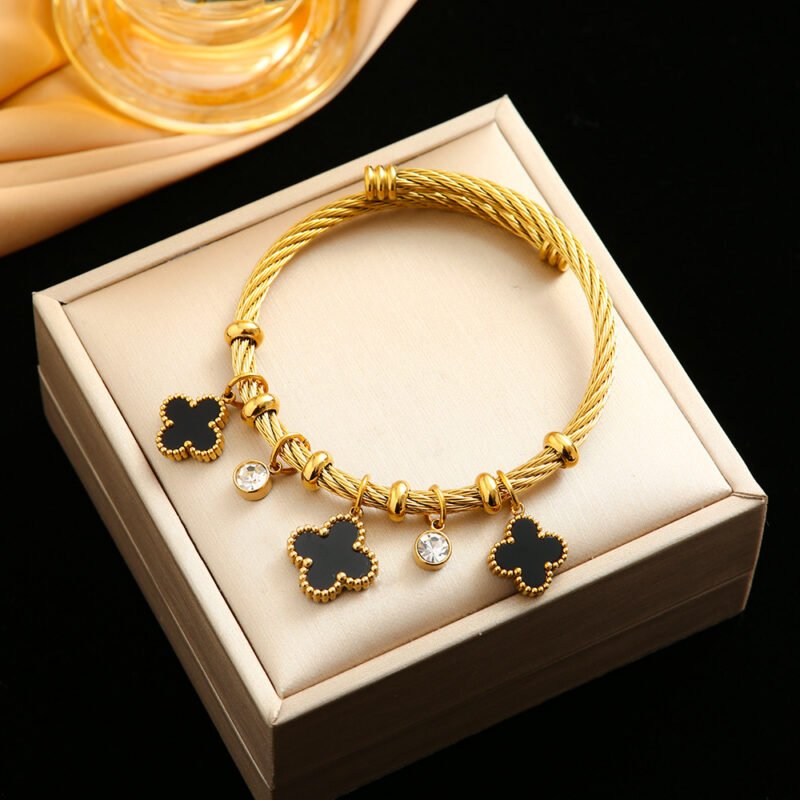 Black Clover Charm Cable Bangle