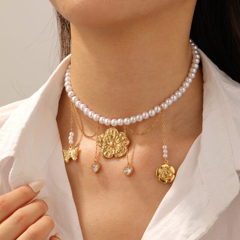 Blooming Pearl Rose Charm Necklace