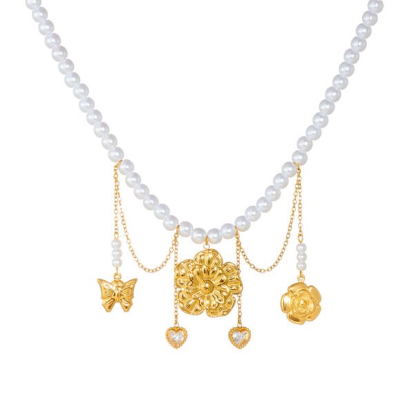 Blooming Pearl Rose Charm Necklace