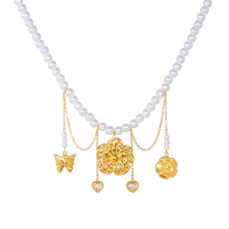 Blooming Pearl Rose Charm Necklace