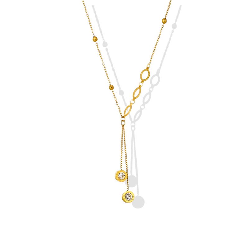 Chic Roman Numeral Zircon Lariat Necklace