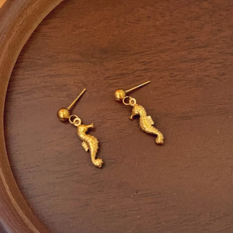 Dainty Gold Seahorse Drop Earrings