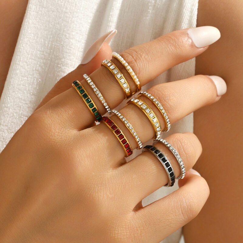 Double Band Crystal Stack Ring