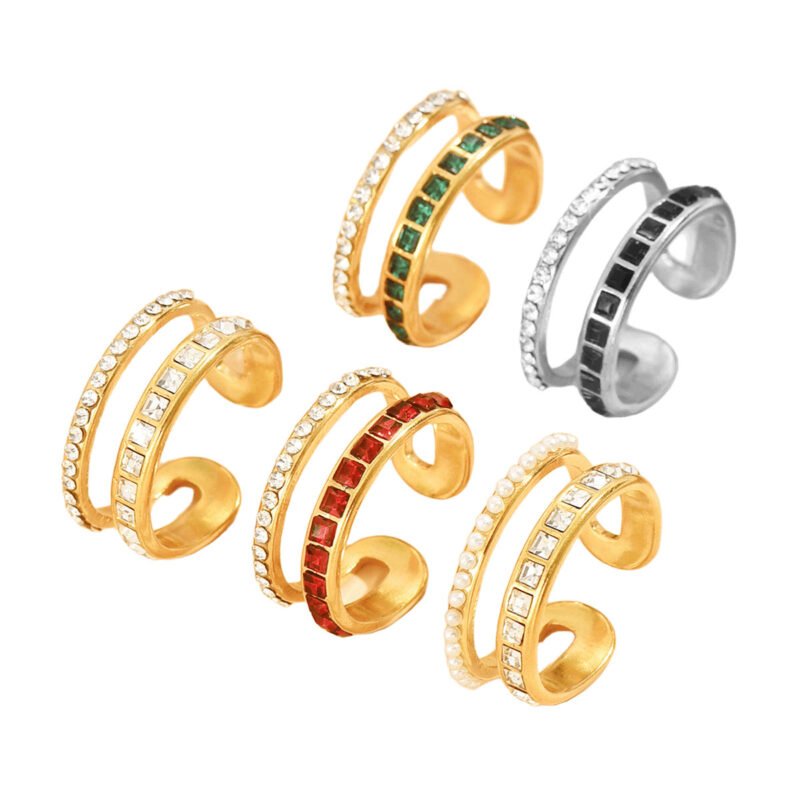 Double Band Crystal Stack Ring