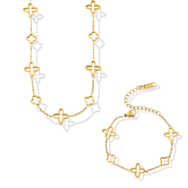 Elegant Hollow Clover Gold Necklace & Bracelet Set