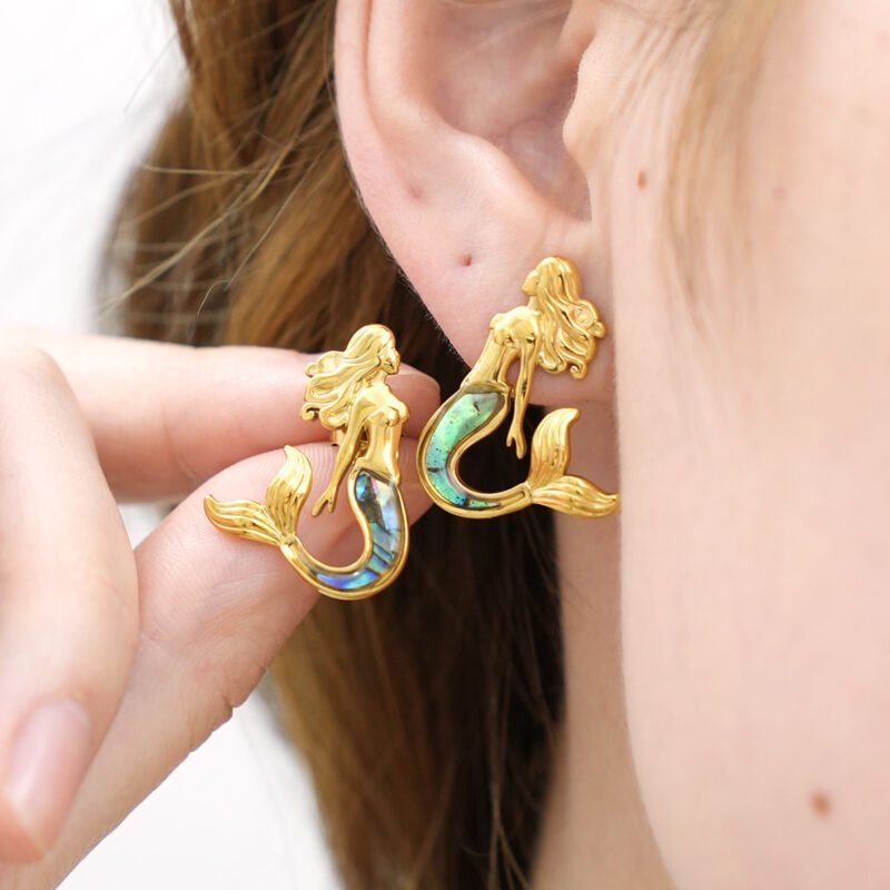 Enchanting Mermaid Abalone Gold Earrings