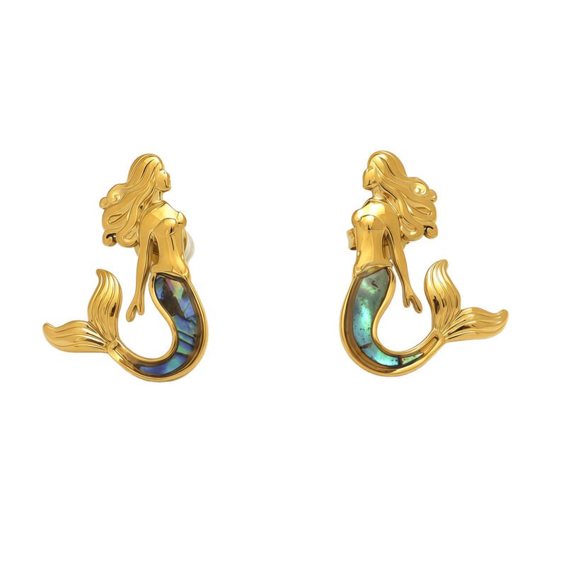 Enchanting Mermaid Abalone Gold Earrings