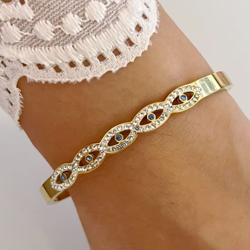 Evil Eye Protection Zircon Gold Bangle