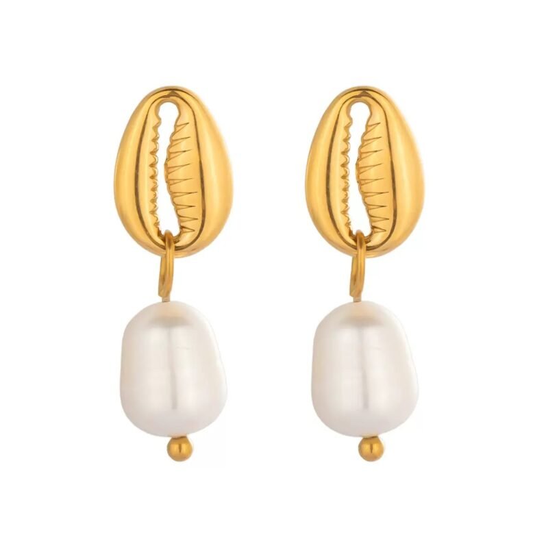 Golden Cowrie Pearl Drop Earrings