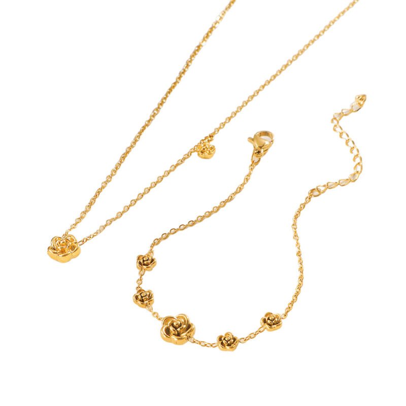 Golden Rose Bloom Necklace & Bracelet Set