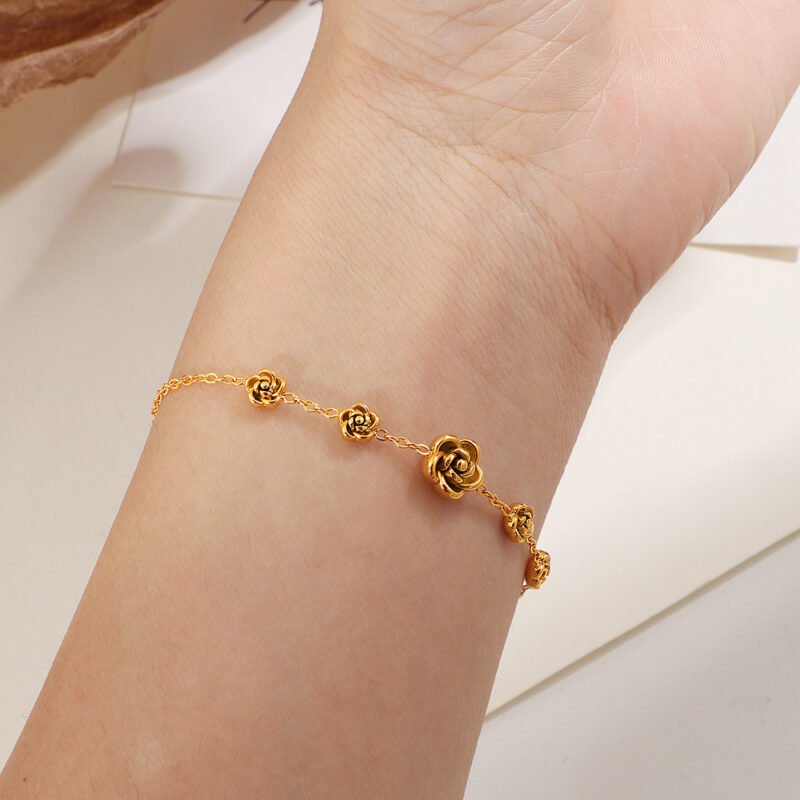 Golden Rose Bloom Necklace & Bracelet Set