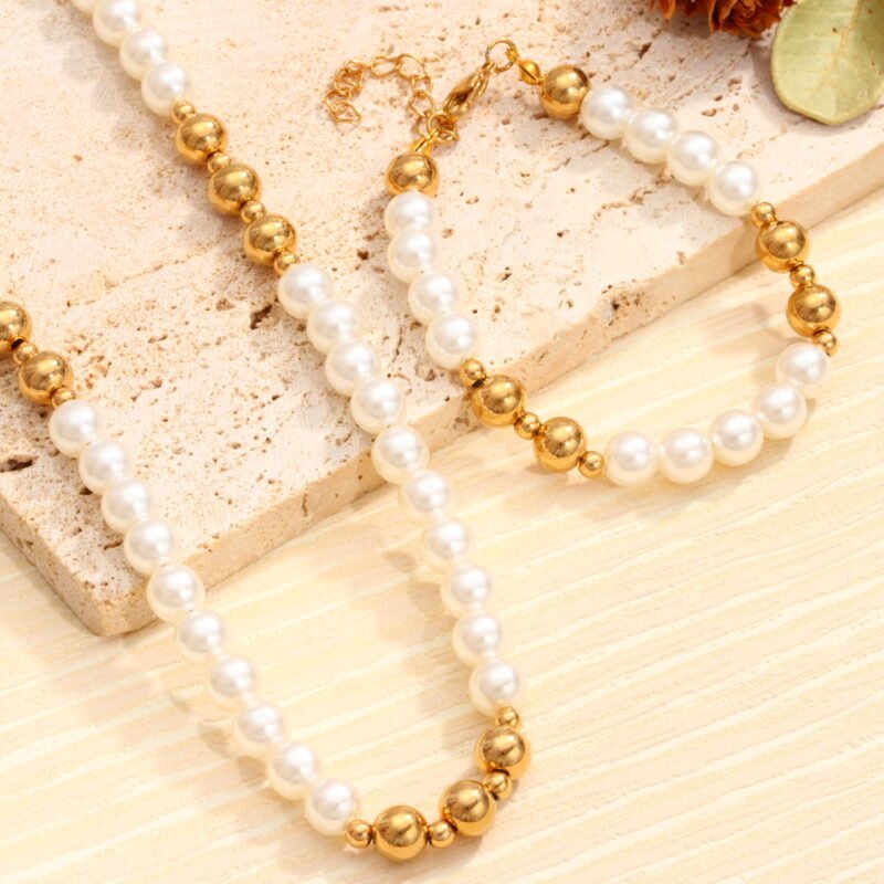 Luxe Pearl & Gold Bead Necklace & Bracelet Set