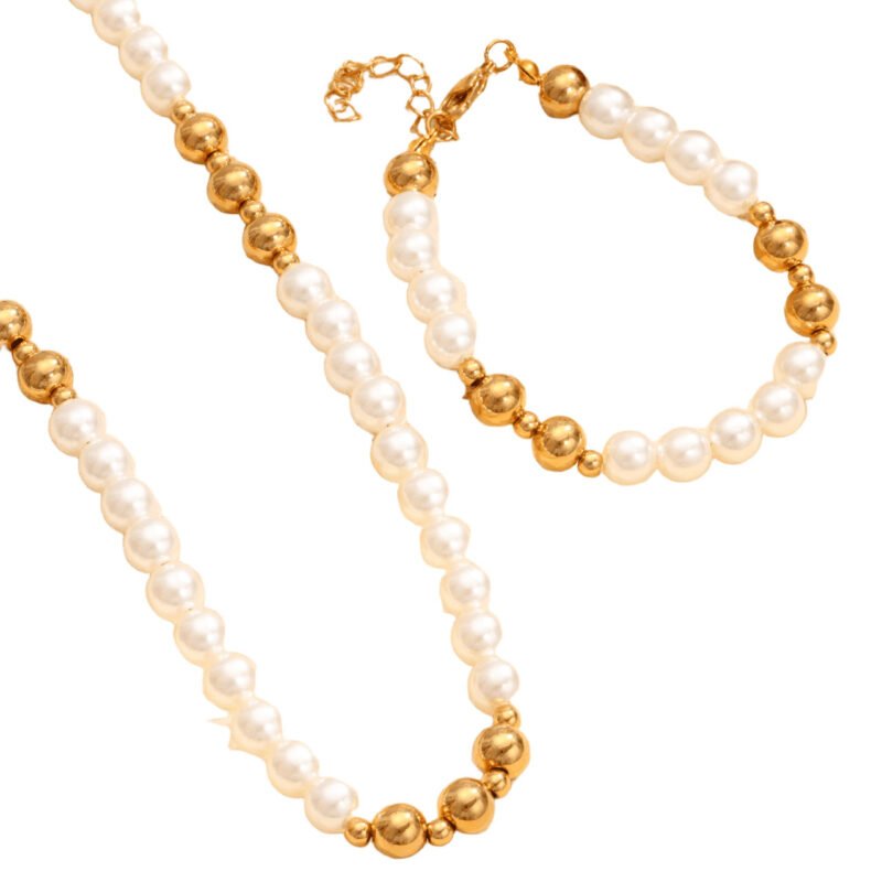 Luxe Pearl & Gold Bead Necklace & Bracelet Set