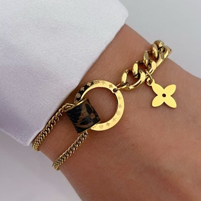 Luxury Clover Chain & Leather Bracelet