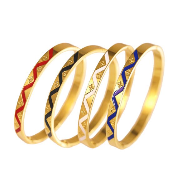 Luxury Clover Wave Enamel Gold Bangle