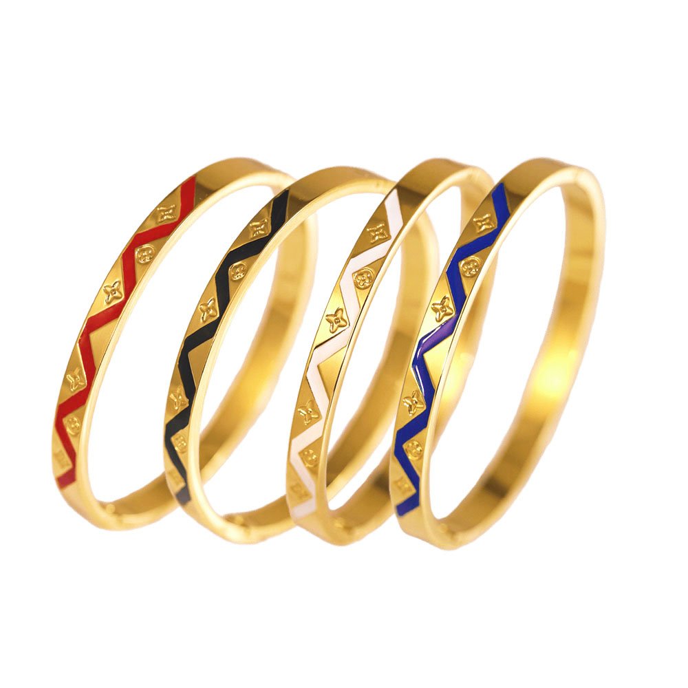 Luxury Clover Wave Enamel Gold Bangle