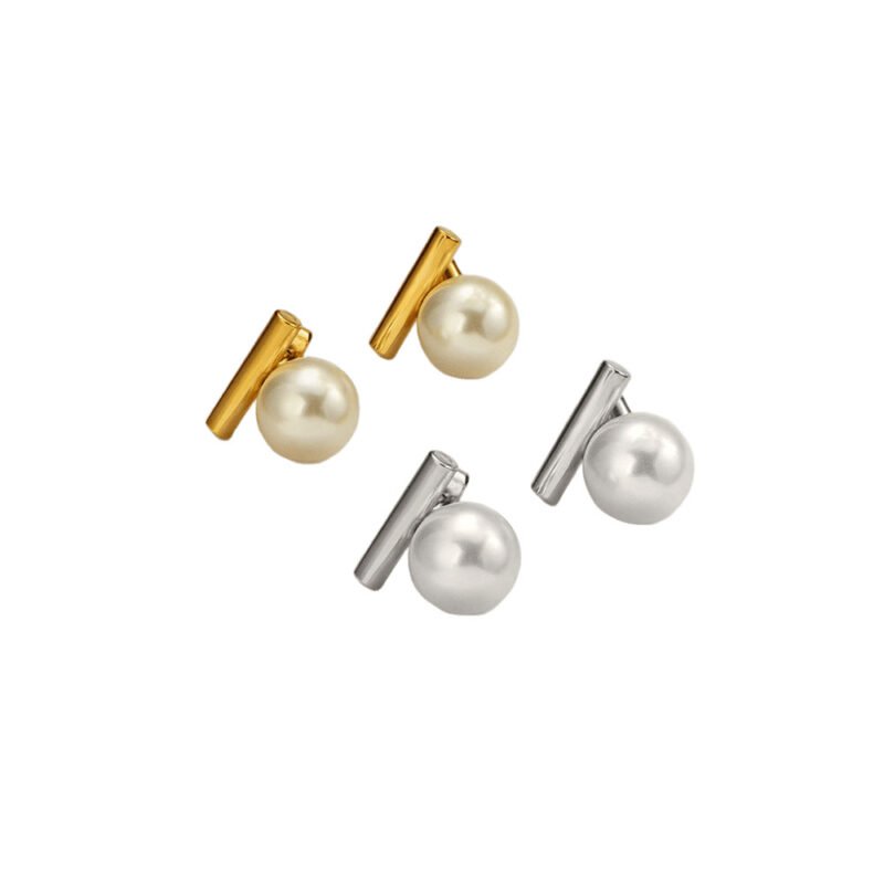 Minimal Pearl Bar Stud Earrings
