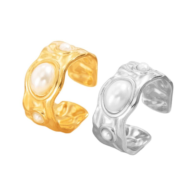 Pearl Wave Wide Band Ring