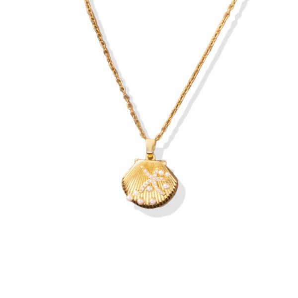 Pearl & Zircon Seashell Pendant Necklace