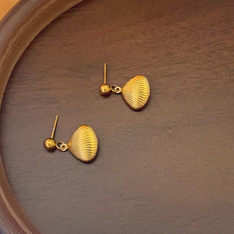 Petite Gold Clam Shell Drop Earrings